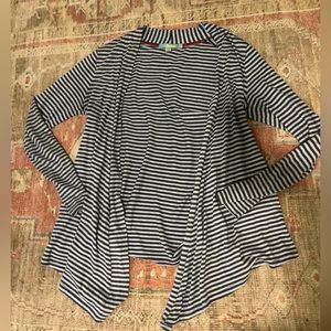 Boden blue and gray striped cartigan
